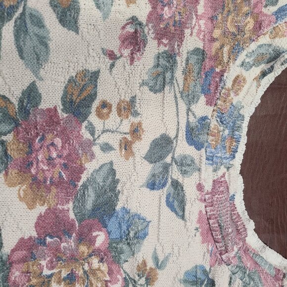 VINTAGE 1990s Objects D'art Floral Cropped Boat Neck Knit Crop Top Sweater Sz: S - Picture 5 of 7